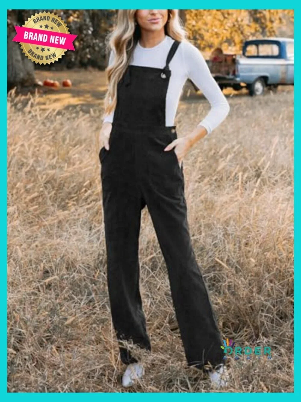 Corduroy Overall Jumpsuit Wide Leg Square Neck Self Tie Strap Fall Casual Romper